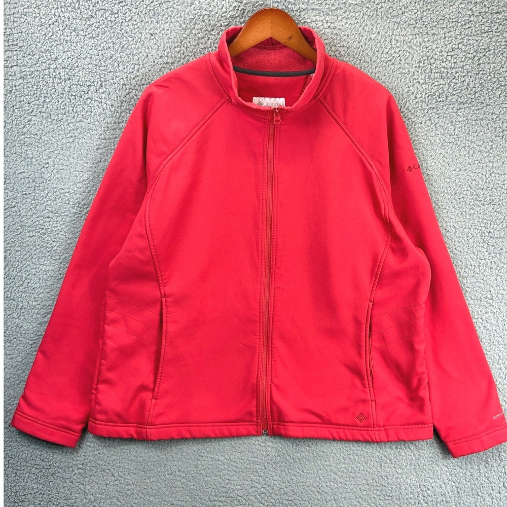 Columbia Omni-Shield Softshell Jacket Womens 2XL Red Fleece Lined Outdoor Hiking